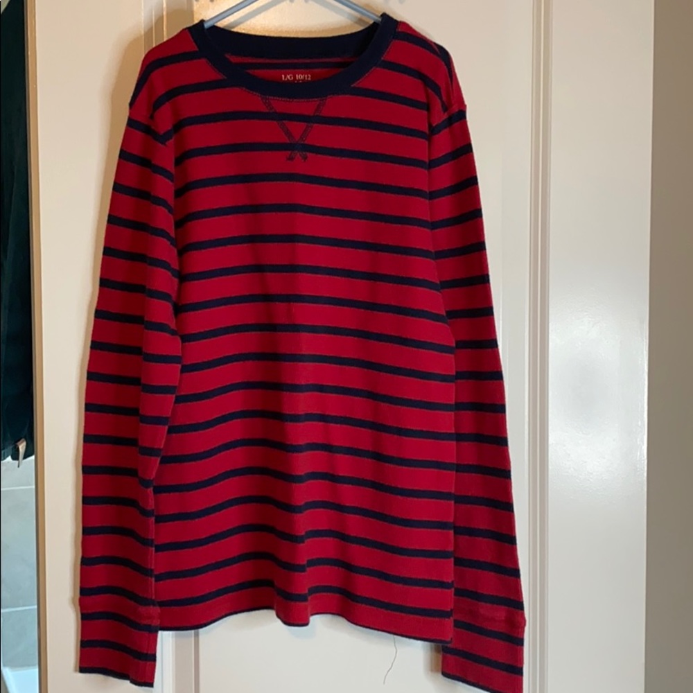 Red and blue thermal striped shirt